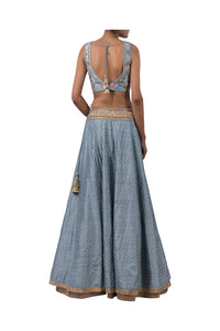 3D FLOWER INCUT BLOUSE AND 3MOTI CHEETA RAW SILK LEHENGA