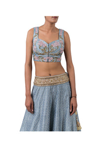 3D FLOWER INCUT BLOUSE AND 3MOTI CHEETA RAW SILK LEHENGA