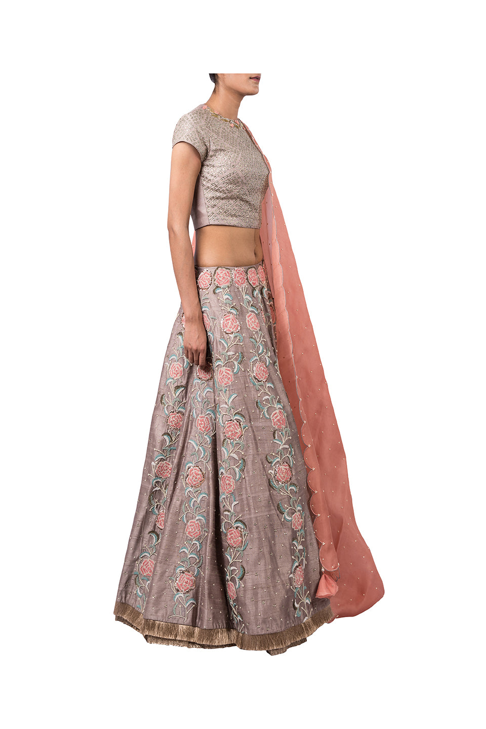 METAL SEQUIN BARFI BLOUSE LEHENGA