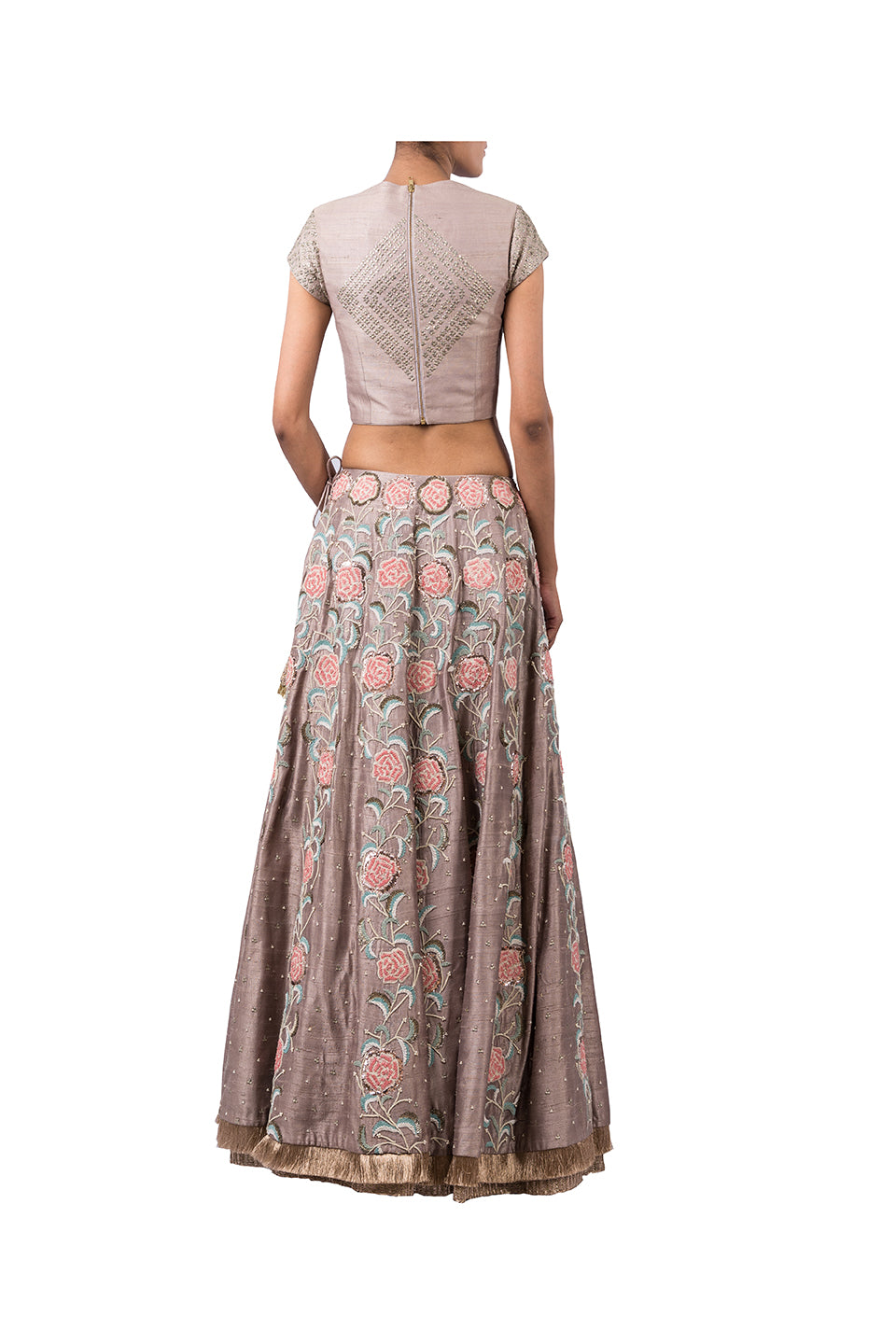 METAL SEQUIN BARFI BLOUSE LEHENGA