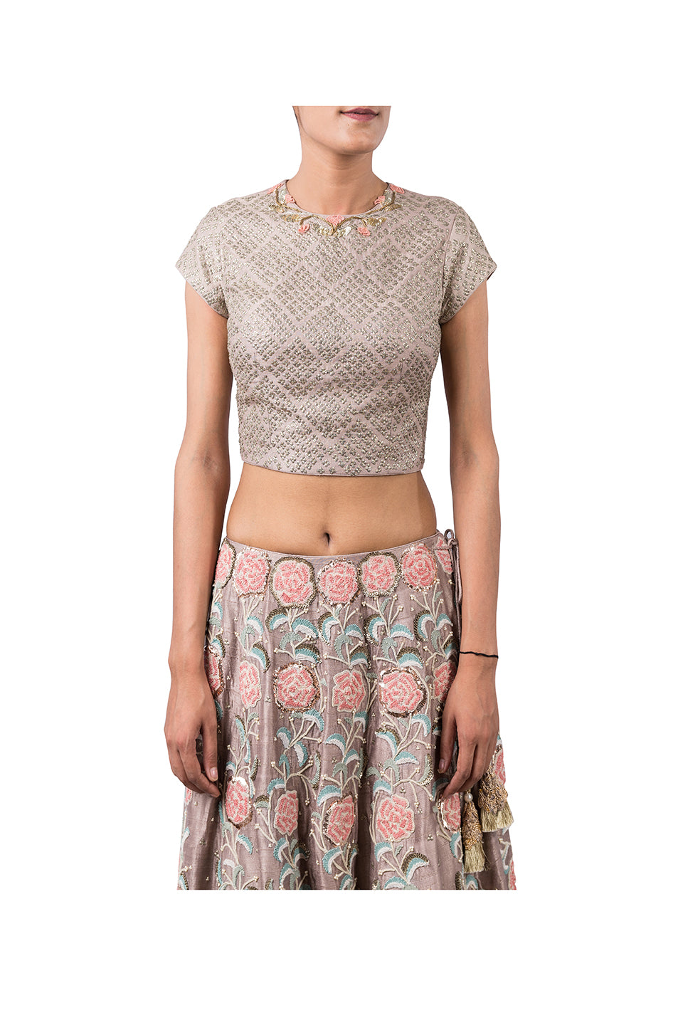 METAL SEQUIN BARFI BLOUSE LEHENGA