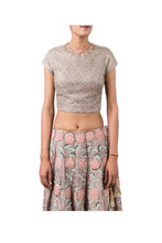 Load image into Gallery viewer, METAL SEQUIN BARFI BLOUSE, DORI MUKESH BEL LEHENGA

