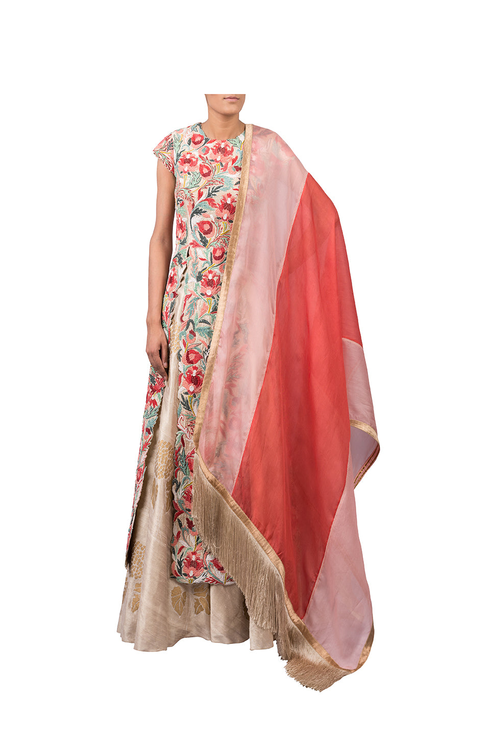 PERSIAN DORI WORK LONG JACKET WITH FOOTBALL LILLY RAW SILK SKIRT