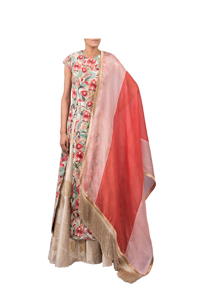 PERSIAN DORI WORK LONG JACKET WITH FOOTBALL LILLY RAW SILK SKIRT