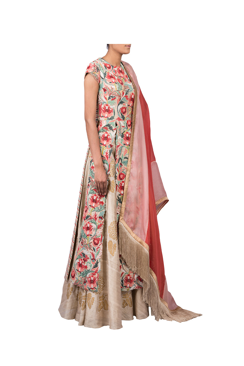 PERSIAN DORI WORK LONG JACKET WITH FOOTBALL LILLY RAW SILK SKIRT