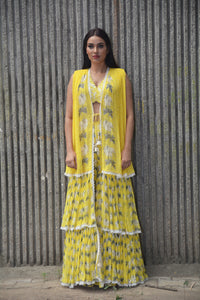 Persion Dori work blouse with printed garara pants and printed cape - Medium Size