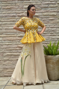 Cutwork Jacket with printed palazzos - Medium Size