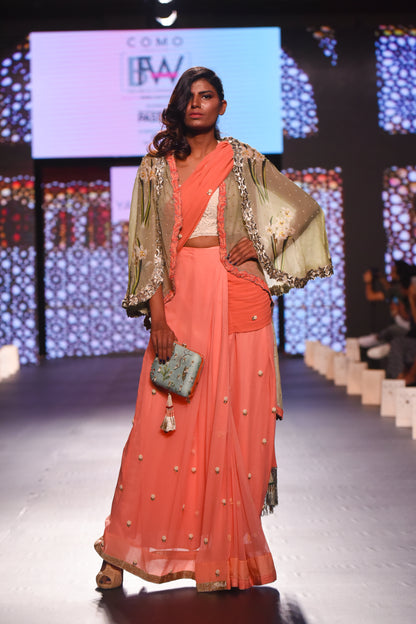 Brick Saree with Cape