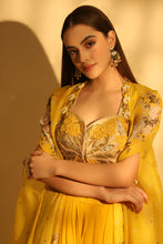 Load image into Gallery viewer, Yellow Embroidered Palazzo Set With Cape
