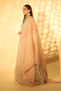 Printed Chiffon Lehenga with Cord Blouse and Pearl Work Dupatta