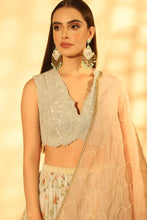 Load image into Gallery viewer, Printed Chiffon Lehenga with Cord Blouse and Pearl Work Dupatta
