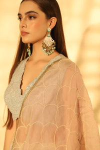 Printed Chiffon Lehenga with Cord Blouse and Pearl Work Dupatta