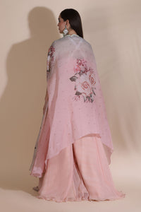 Moti Jaal Blouse and Plazzo With Printed Cape