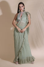 Load image into Gallery viewer, Leather Sequin Dori Blouse With Ruffle Saree
