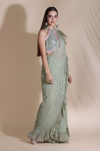 Load image into Gallery viewer, Leather Sequin Dori Blouse With Ruffle Saree
