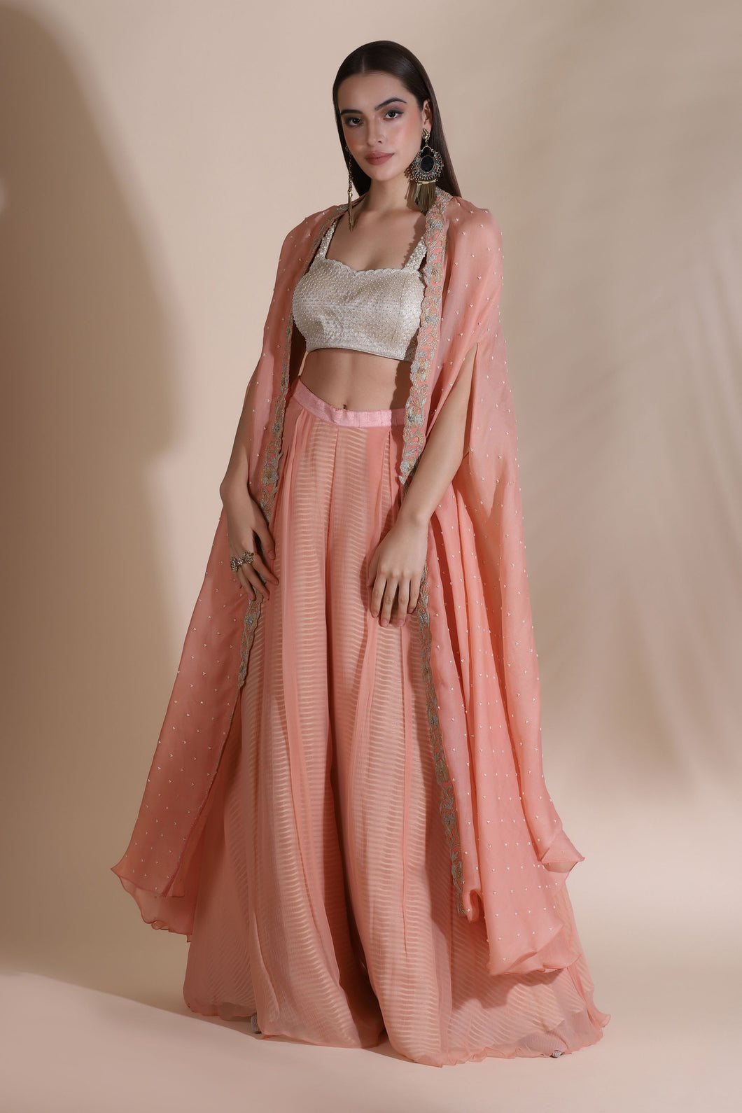 Brocade Highlighted Busiter With Block Printed Garara Pants