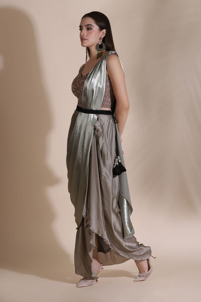 Bugle Bead Blouse with Draped Saree