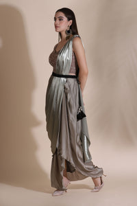 Bugle Bead Blouse with Draped Saree