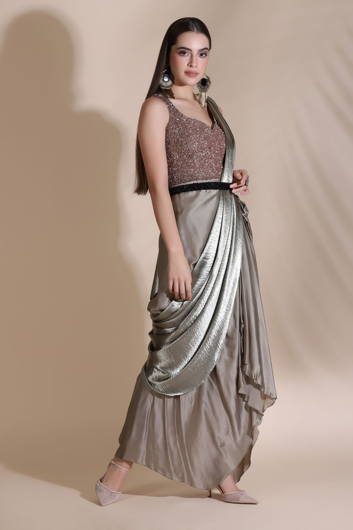 Bugle Bead Blouse with Draped Saree