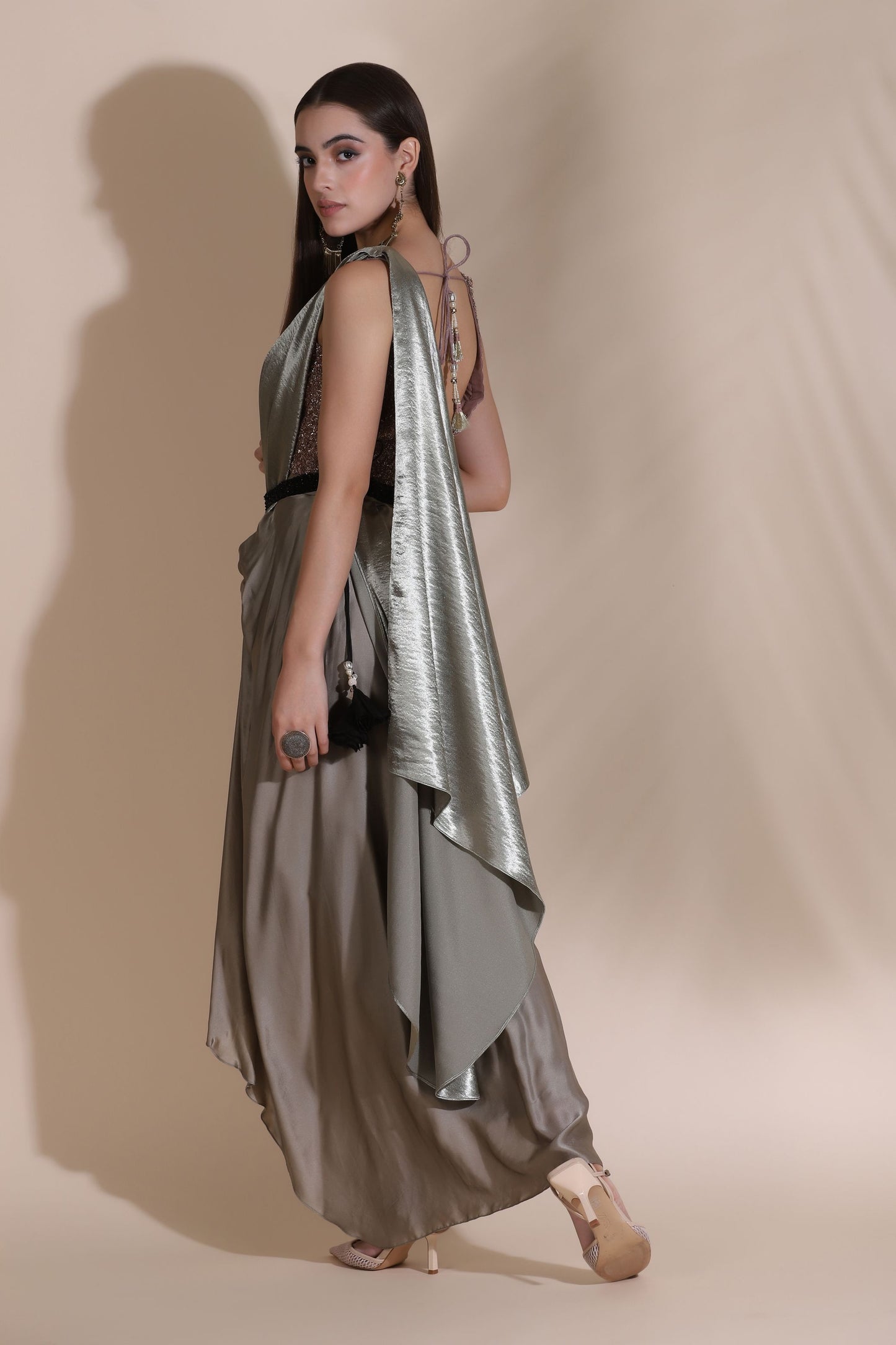 Bugle Bead Blouse with Draped Saree