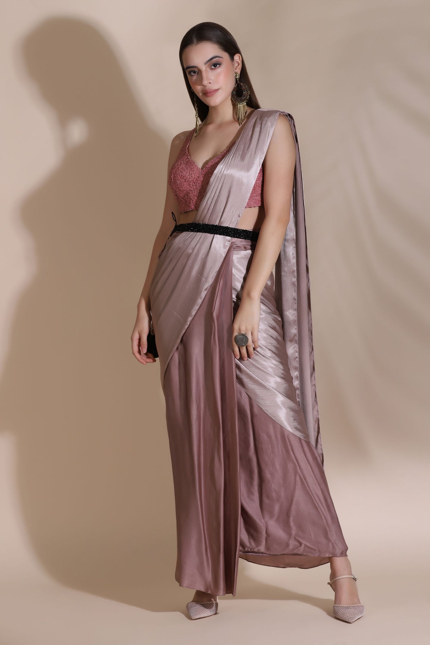 Cord Blouse with Draped Saree
