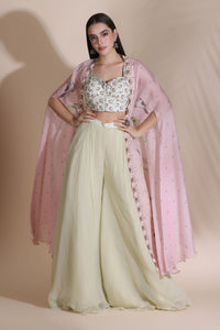 Printed Blouse with Palazzo & Cape