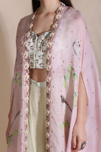 Printed Blouse with Palazzo & Cape