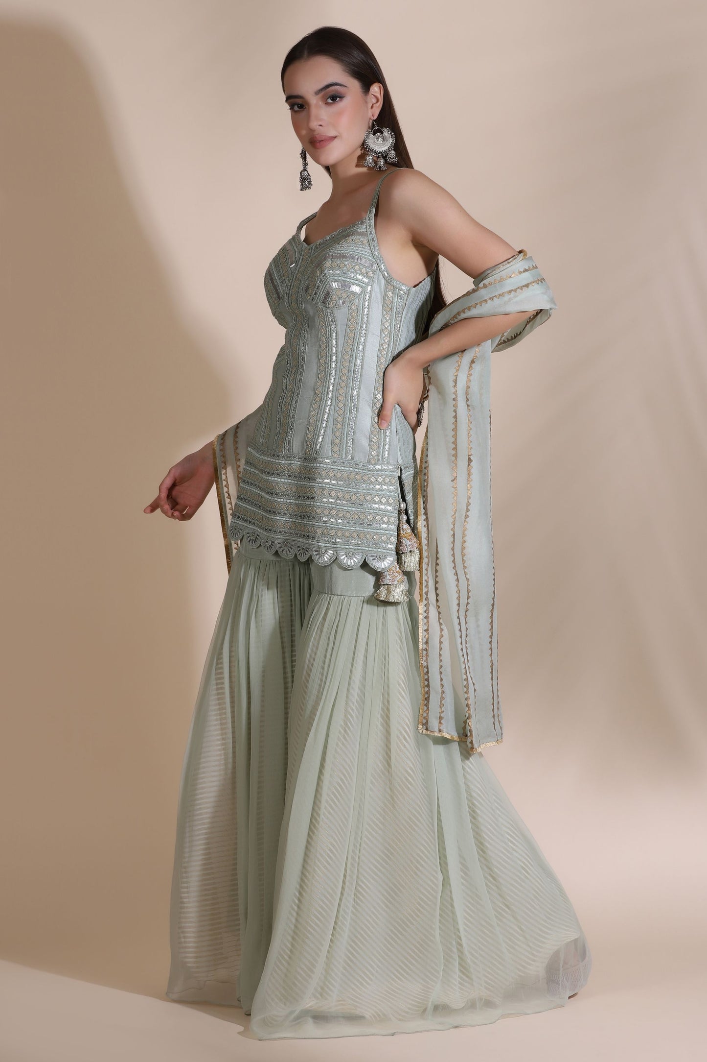 Leather Work Kurti with Pallazos