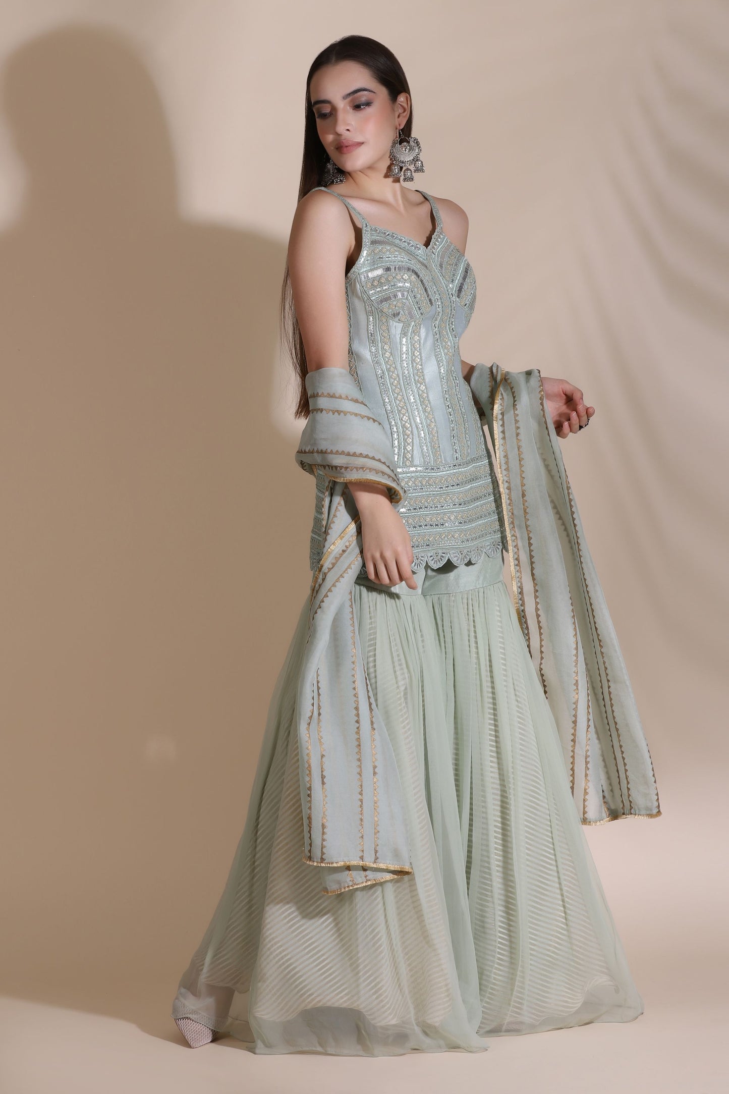Leather Work Kurti with Pallazos