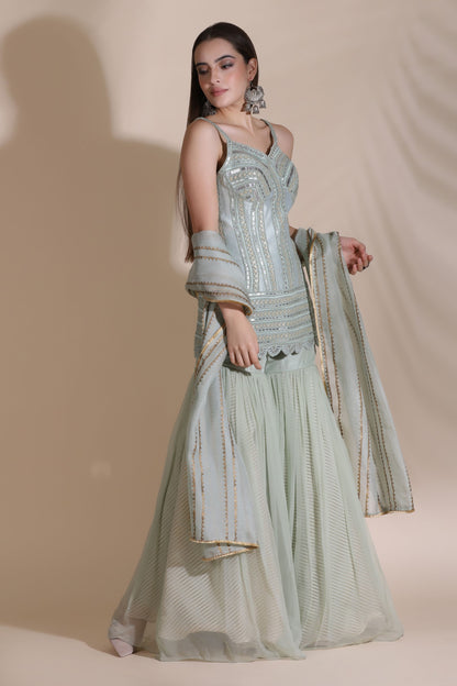 Leather Work Kurti with Pallazos