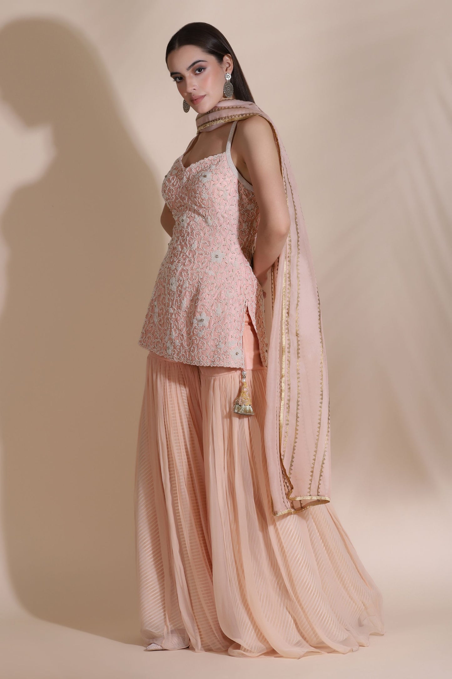 Pearl Work Short Kurti with Skirt And Duptta