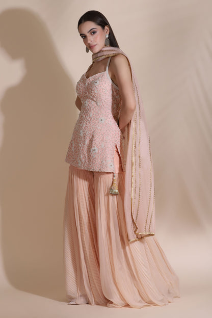 Pearl Work Short Kurti with Skirt And Duptta