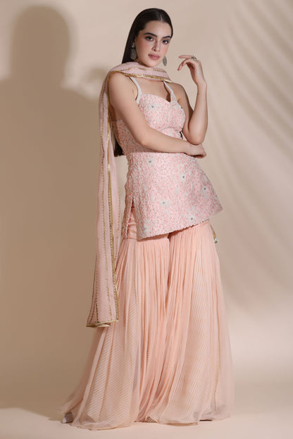 Pearl Work Short Kurti with Skirt And Duptta