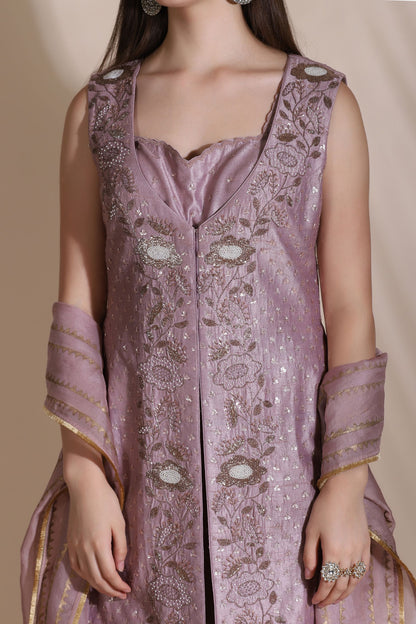Bugle Bead Short Jacket with Blouse and Palazzos