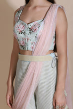 Load image into Gallery viewer, Printed Blouse With Palazzos, Draped Dupatta and Pearl Emblished Belt
