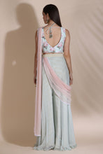Load image into Gallery viewer, Printed Blouse With Palazzos, Draped Dupatta and Pearl Emblished Belt
