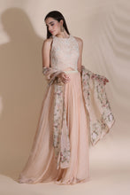 Load image into Gallery viewer, Pearl Work Blouse Paired With Printed Chiffon Skirt And Printed Dupatta
