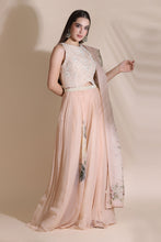 Load image into Gallery viewer, Pearl Work Blouse Paired With Printed Chiffon Skirt And Printed Dupatta
