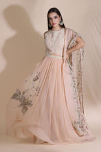 Load image into Gallery viewer, Pearl Work Blouse Paired With Printed Chiffon Skirt And Printed Dupatta
