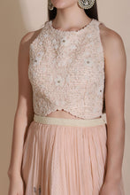Load image into Gallery viewer, Pearl Work Blouse Paired With Printed Chiffon Skirt And Printed Dupatta
