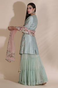 3D Work Kurti with Sharara and Printed Dupatta
