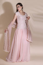 Load image into Gallery viewer, Pearl Work Kurti with Sharara and Organza Dupatta
