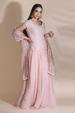 Load image into Gallery viewer, Pearl Work Kurti with Sharara and Organza Dupatta
