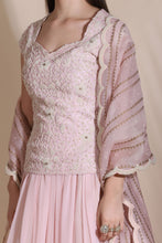 Load image into Gallery viewer, Pearl Work Kurti with Sharara and Organza Dupatta
