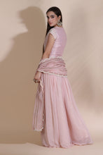 Load image into Gallery viewer, Pearl Work Kurti with Sharara and Organza Dupatta
