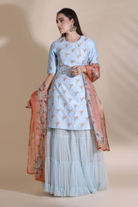 3D Work Kurti with Sharara and Printed Dupatta