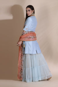 3D Work Kurti with Sharara and Printed Dupatta