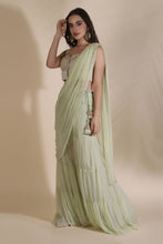 Load image into Gallery viewer, Brocade Blouse Highlighted With 3D Flower Bel With Draped Duptta and Sharara
