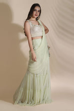 Load image into Gallery viewer, Brocade Blouse Highlighted With 3D Flower Bel With Draped Duptta and Sharara
