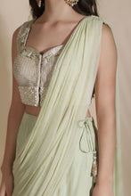 Load image into Gallery viewer, Brocade Blouse Highlighted With 3D Flower Bel With Draped Duptta and Sharara
